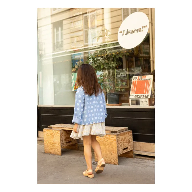 Veste Denim Brune Fleurs | Bleu Clair