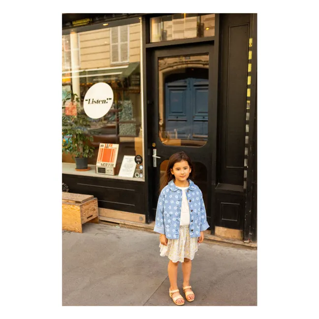 Veste Denim Brune Fleurs | Bleu Clair