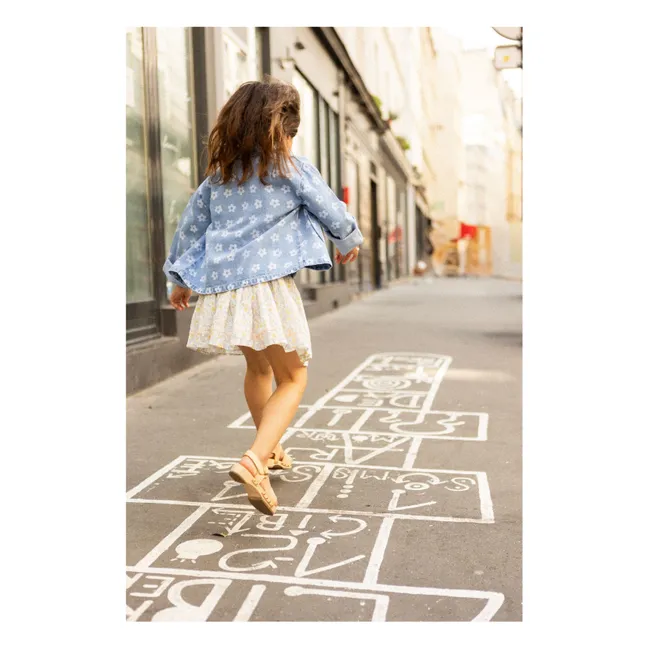 Veste Denim Brune Fleurs | Bleu Clair