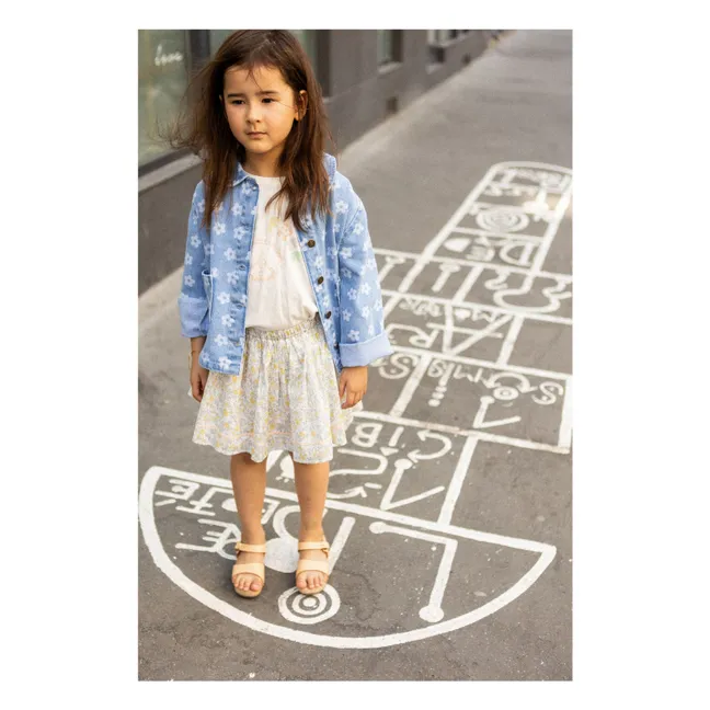 Veste Denim Brune Fleurs | Bleu Clair