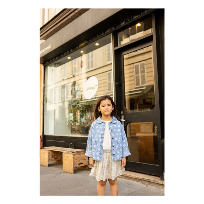 Brown Denim Jacket Flowers | Light Blue