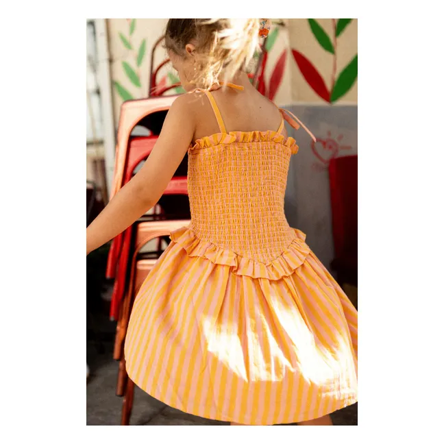 Robe Smockée Eden Rayée | Orange