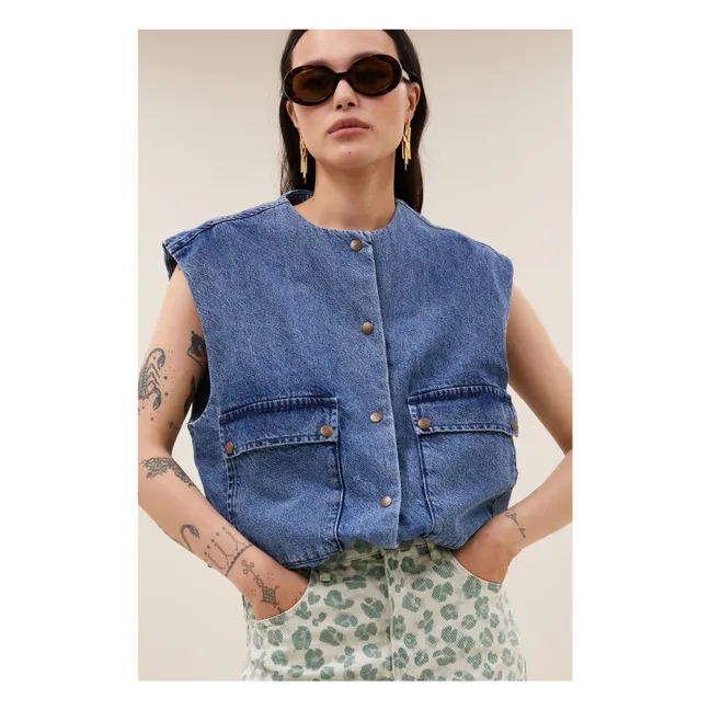 Maggie Organic Cotton Denim Sleeveless Jacket | Denim blue