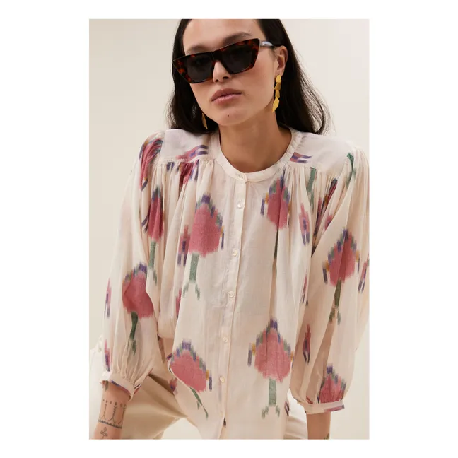 Blusa Becky Ikat de algodón orgánico | Blanco