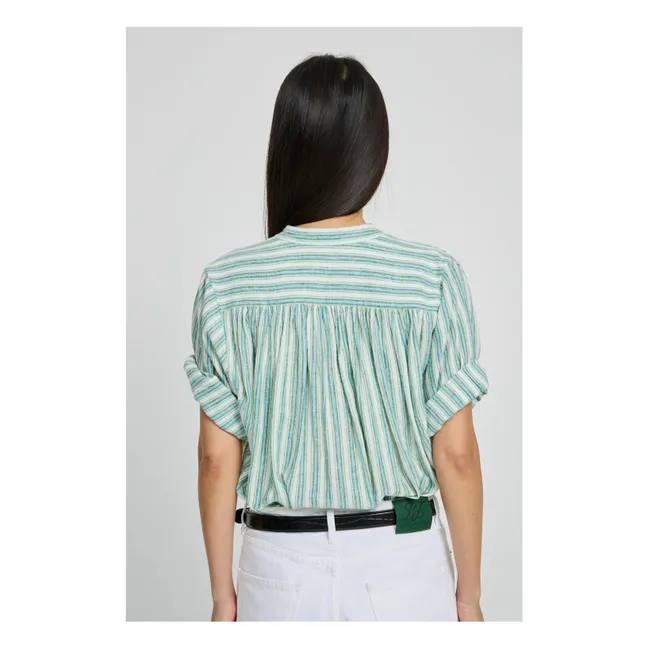 Blusa de rayas de algodón Dida | Verde Pálido