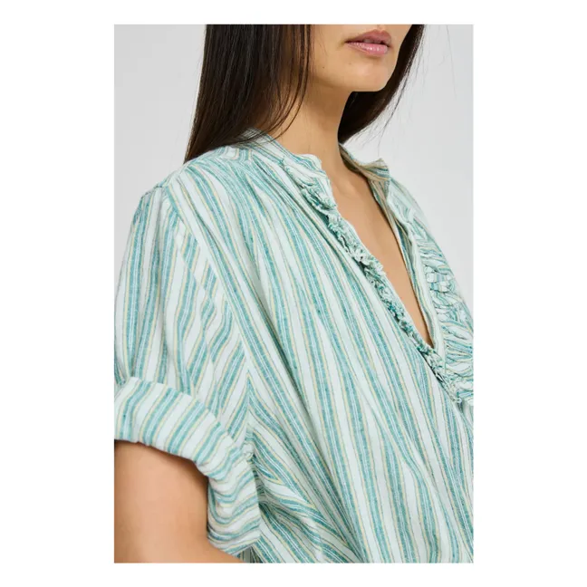 Blusa de rayas de algodón Dida | Verde Pálido