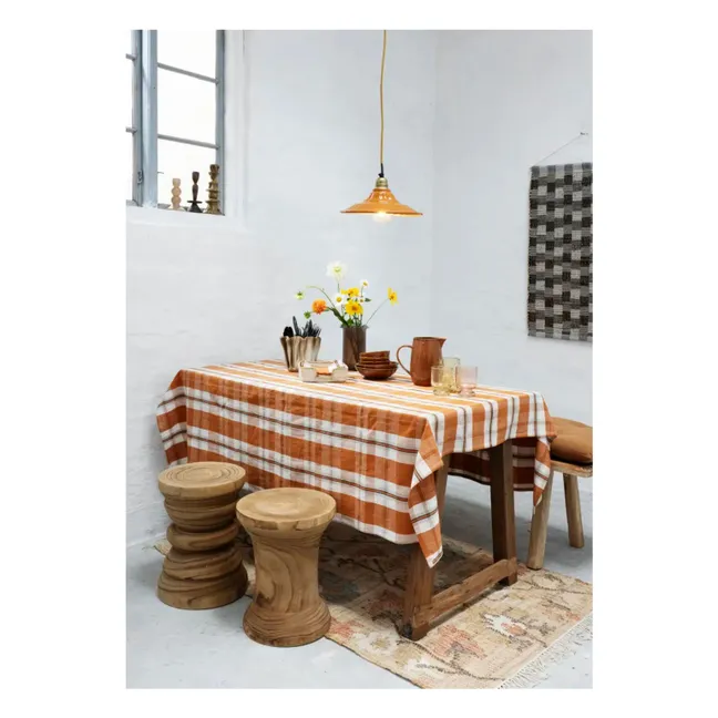 Floor mat in cotton with fine stripes | Caramel