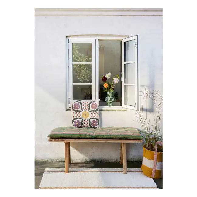 Striped cotton floor mat | Camel