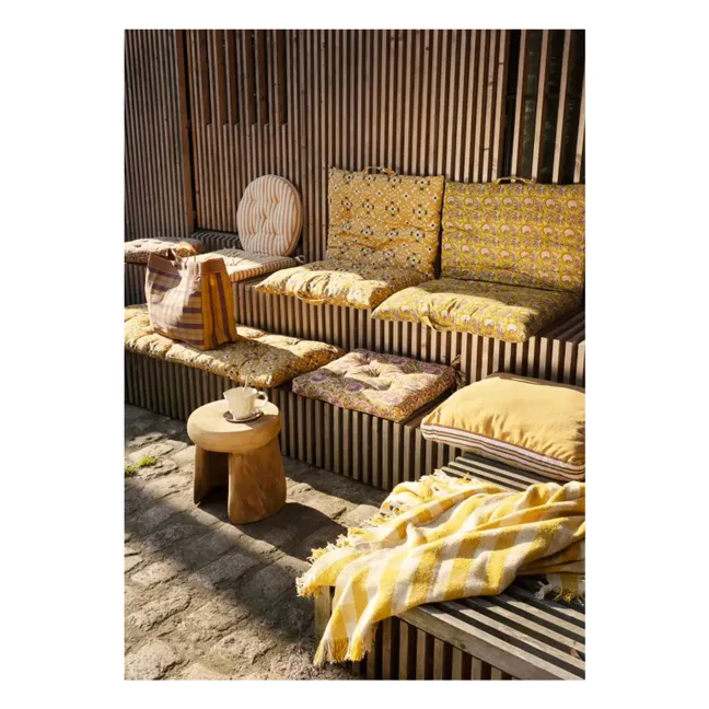 Coussin de chaise en coton imprimé à fleurs | Jaune moutarde