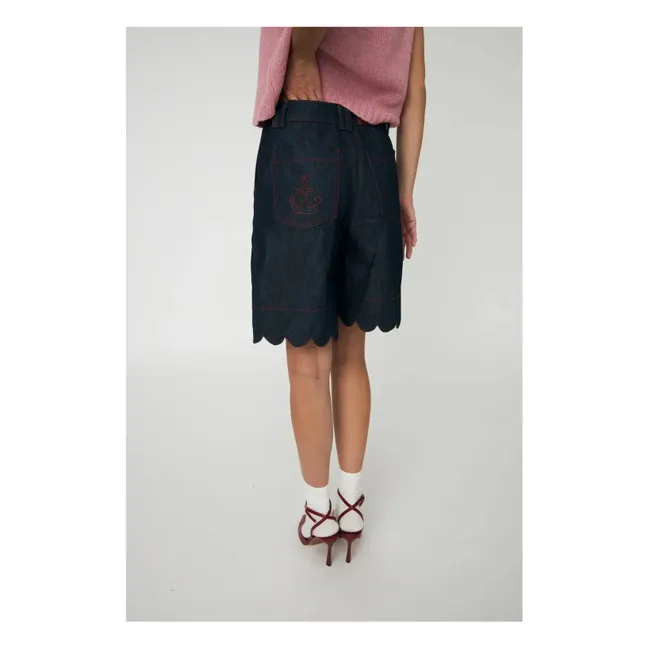 Pantalón corto de festón de algodón | Azul oscuro