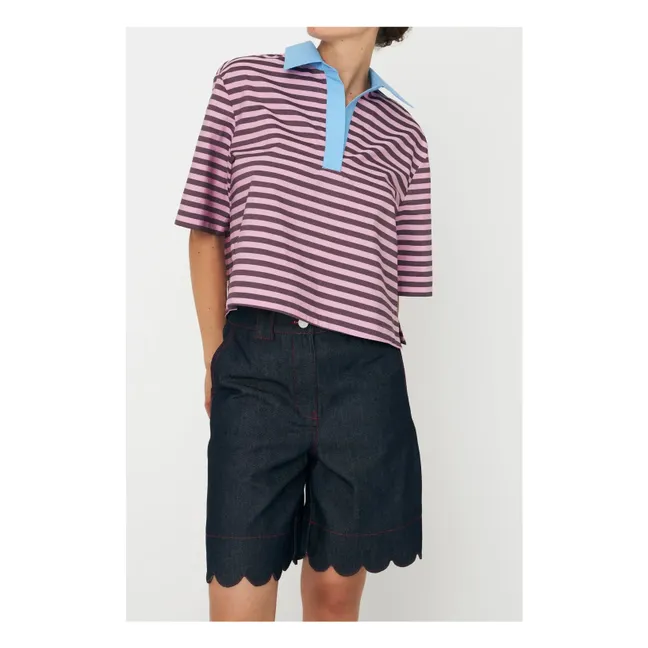 Pantalón corto de festón de algodón | Azul oscuro