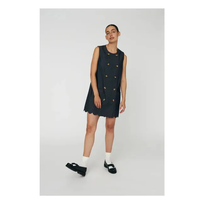 Robe Scallop Coton | Bleu foncé