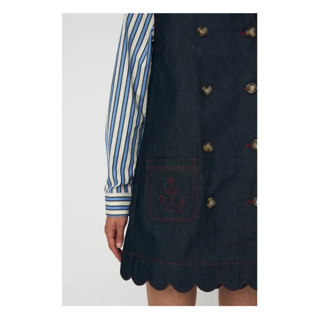 Vestido de festón de algodón | Azul oscuro