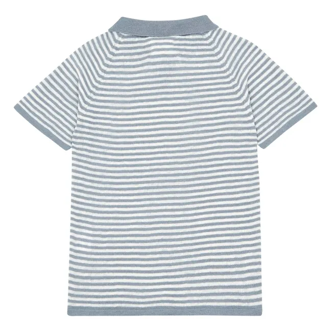 Tobias fine knit polo shirt Linen and organic cotton stripe | Grey