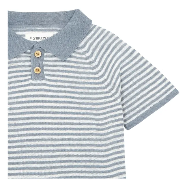 Tobias fine knit polo shirt Linen and organic cotton stripe | Grey