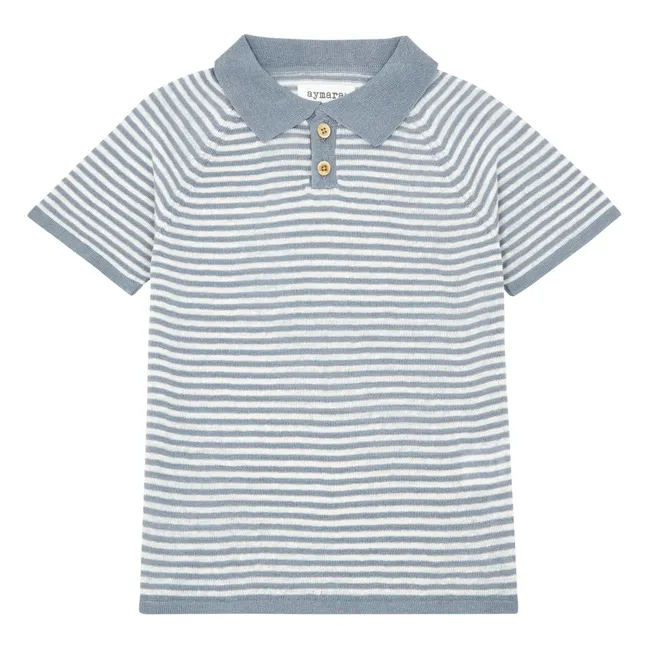 Tobias fine knit polo shirt Linen and organic cotton stripe | Grey