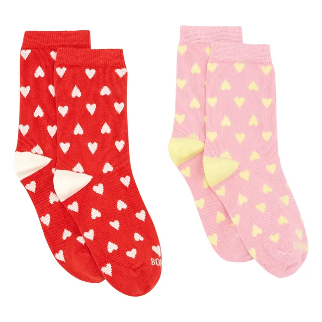 Lot 2 Paar Jacquard-Socken Herzen | Rosa