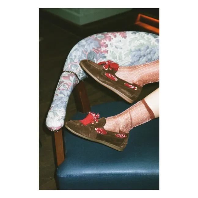 Zapatos náuticos de ante con bandana nahua | Marrón oscuro