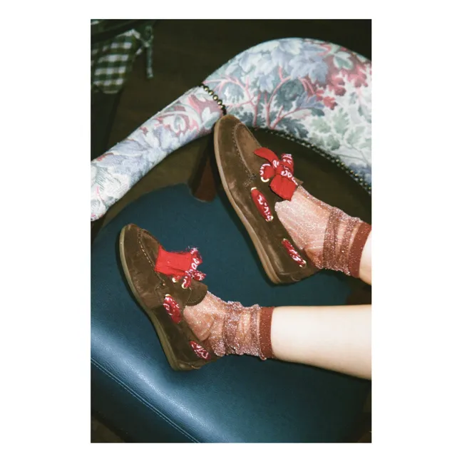 Zapatos náuticos de ante con bandana nahua | Marrón oscuro