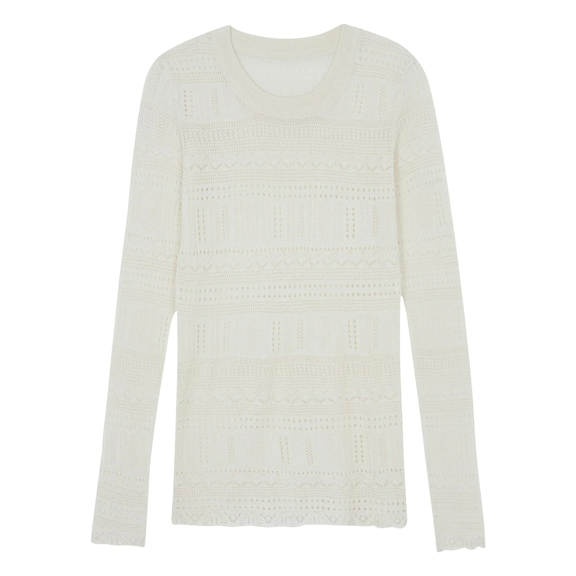 Kujten White Semeti Pointelle Silk And Cashmere Sweater