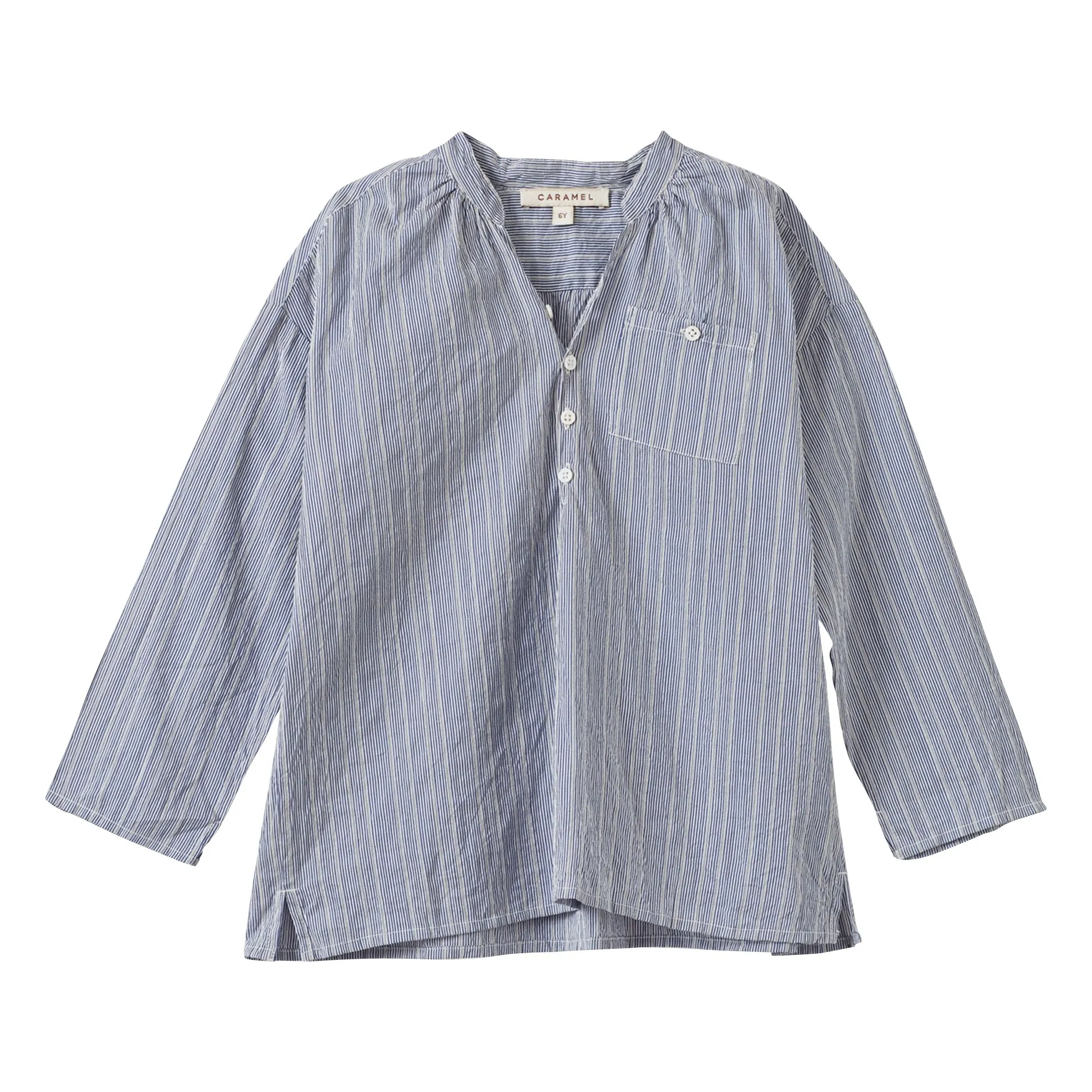 Caramel Azure Blue Adonis Striped Silk Shirt