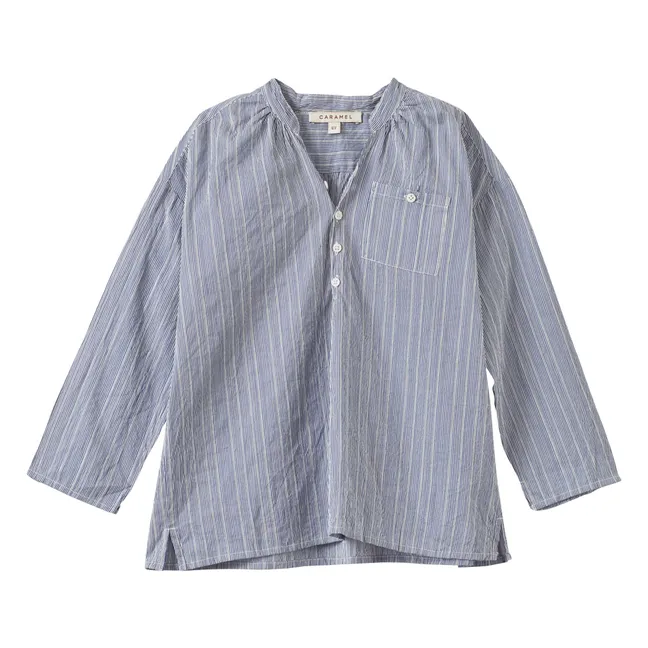 Camisa de seda a rayas Adonis | Azul Mar