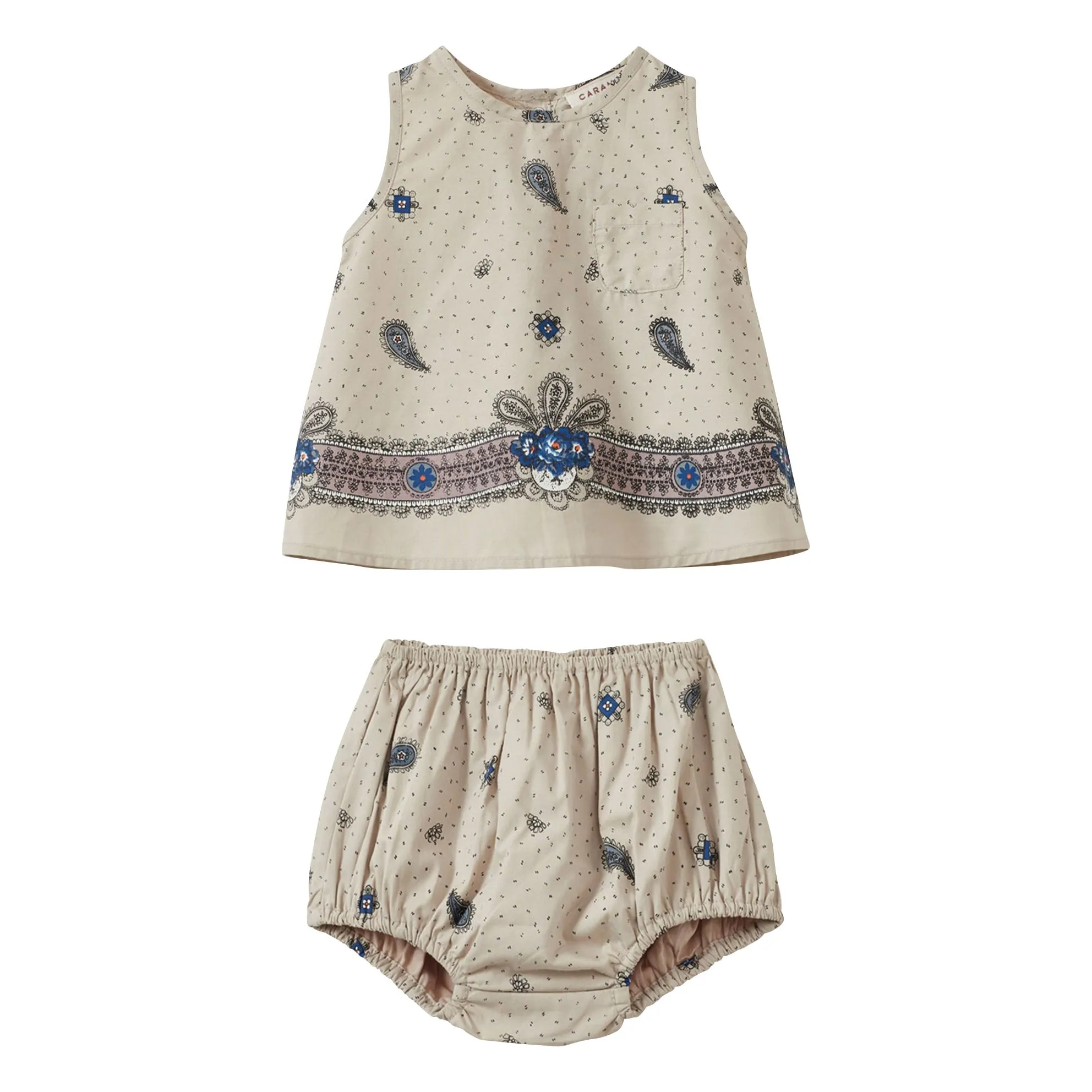 Caramel Ecru Lettuce Paisley Top And Bloomer Set