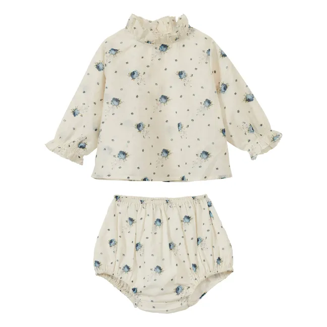 Ensemble Blouse et Bloomer Sana Fleurs | Bleu Clair
