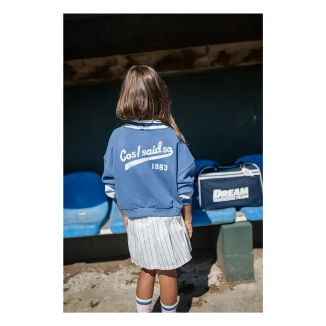 Sweat Col V Bandes Coton Bio | Bleu