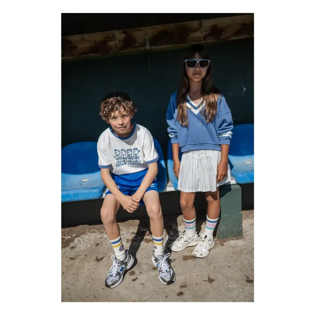 Felpa a righe in cotone biologico con scollo a V | Blu