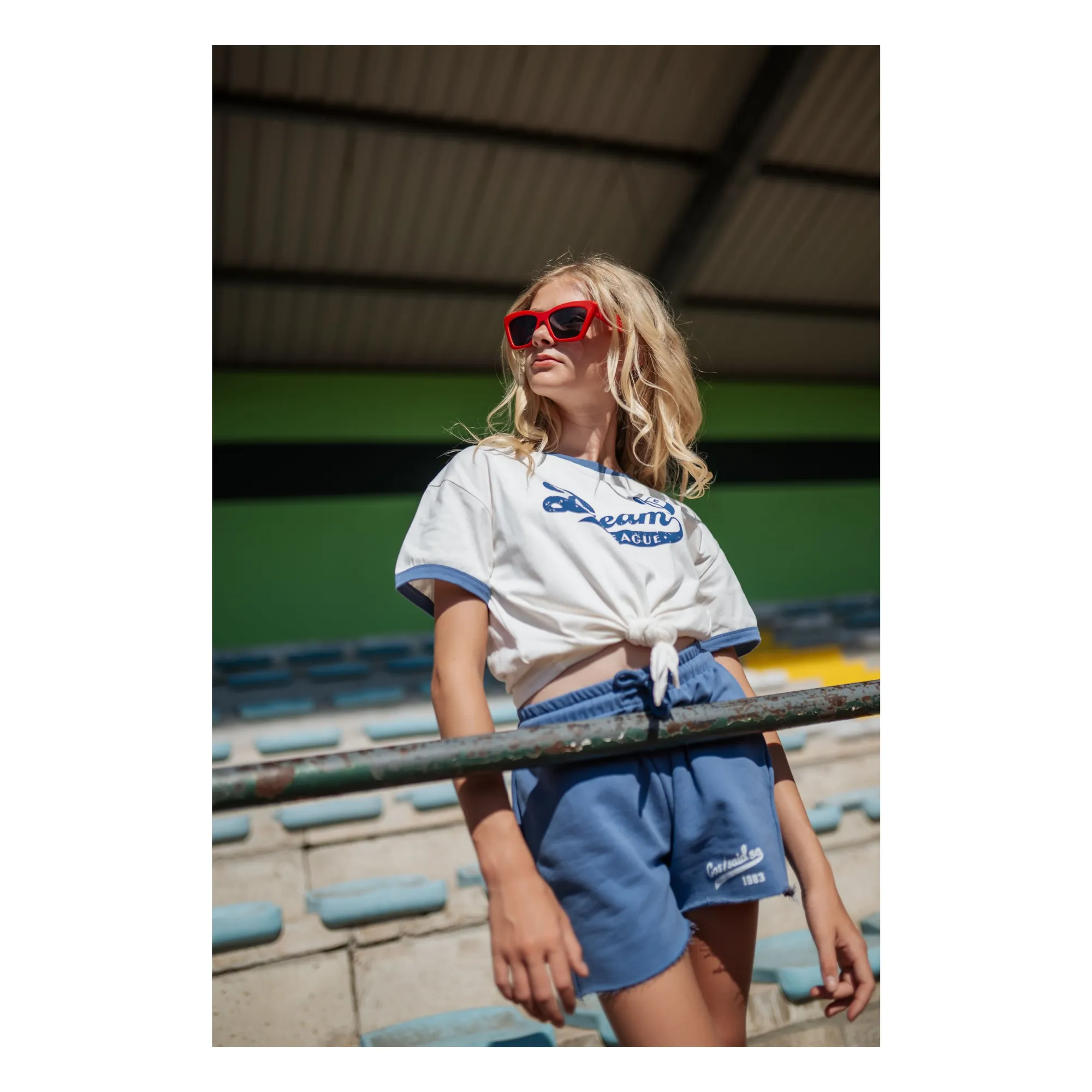Short Jogger Cut Off Logo Coton Bio | Bleu- Image produit n°1
