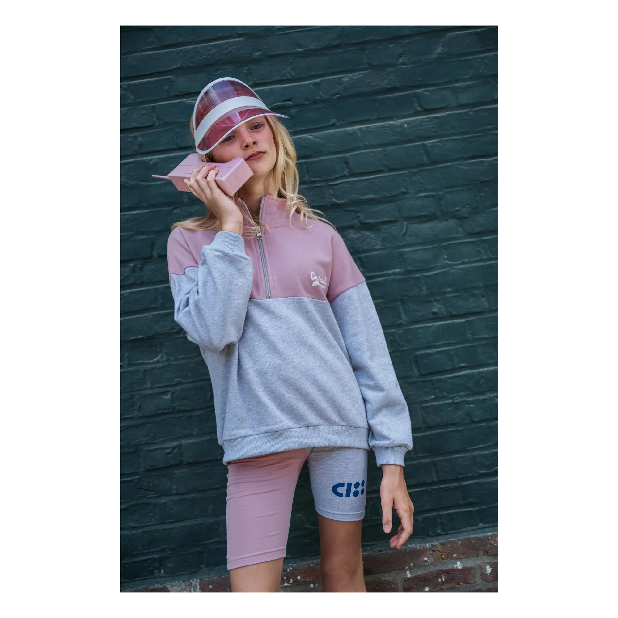 Cycliste Colorblock Coton Bio | Gris chiné- Image produit n°1