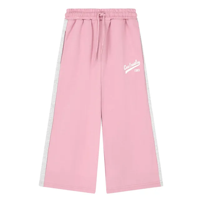 Joggers anchos de algodón orgánico con logotipo | Rosa