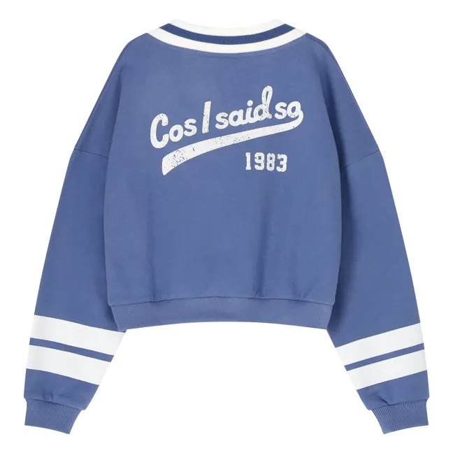 Sweatshirt mit V-Ausschnitt und Streifen aus Bio-Baumwolle | Blau