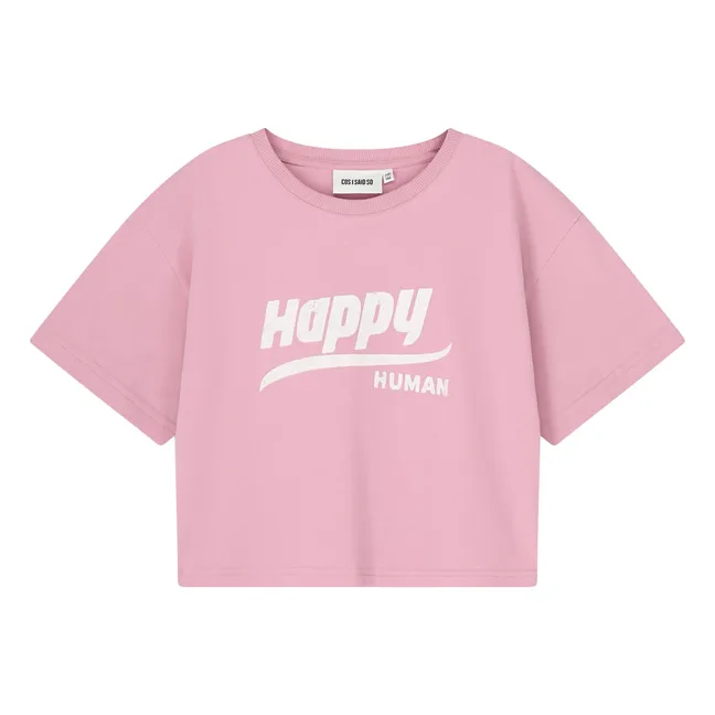 Camiseta corta Happy Human de algodón orgánico | Rosa