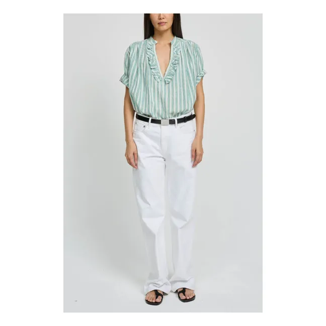 Blusa de rayas de algodón Dida | Verde Pálido