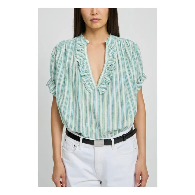 Blusa de rayas de algodón Dida | Verde Pálido