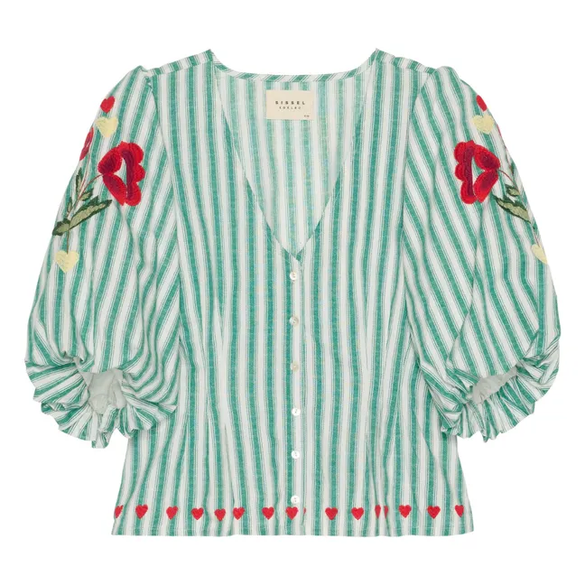 Lotta Stripes Organic Cotton Blouse | Green