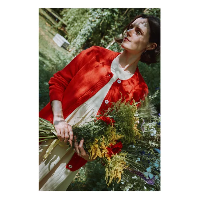 Cárdigan de pétalos de algodón orgánico | Rojo