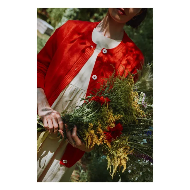 Cárdigan de pétalos de algodón orgánico | Rojo