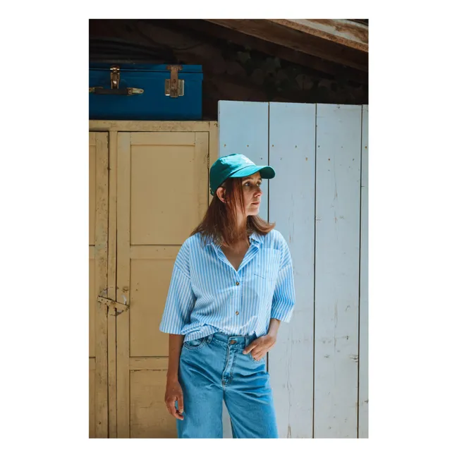 Camisa de popelina de algodón a rayas Caraway | Azul