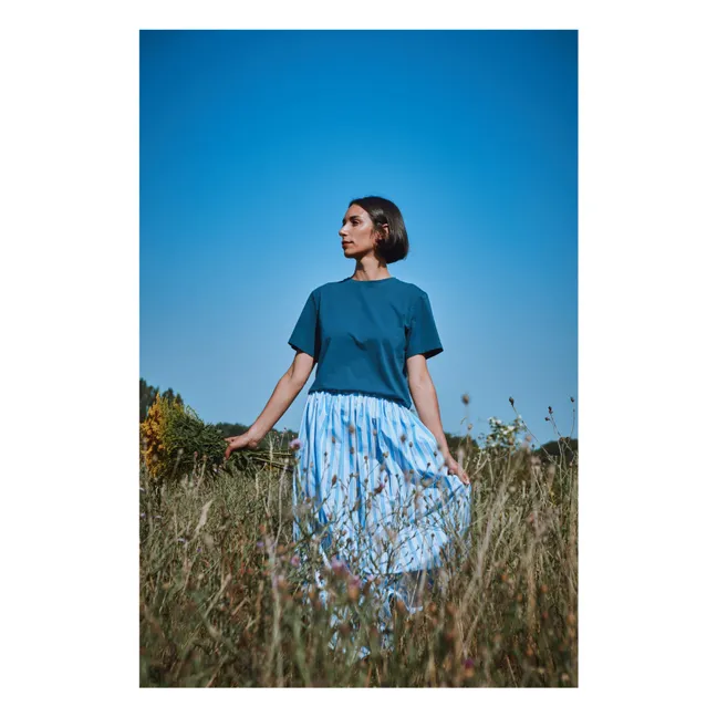 Chia Stripes Cotton Poplin Skirt | Blue