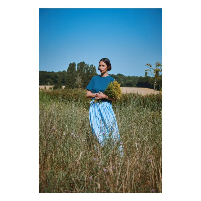 Jupe Rayures Chia Popeline de Coton | Bleu