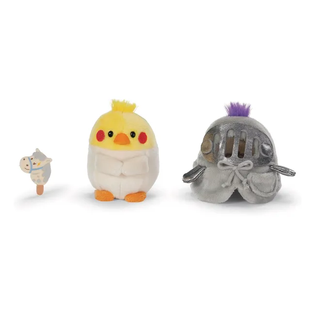 Peluche de periquito Chipsy con disfraz de caballero | Gris