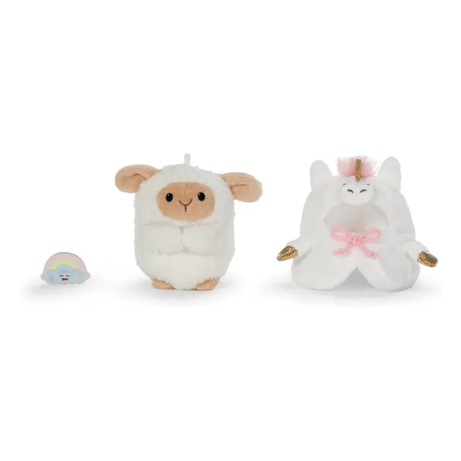 Plüschtier Schaf Wools und sein Einhorn-Kostüm | Weiß