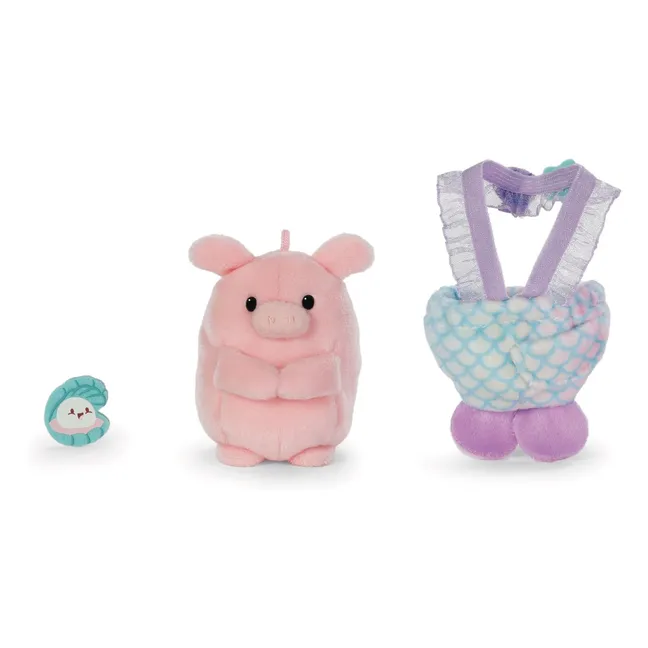 Peluche Cochon Onk et son déguisement Sirène | Rose