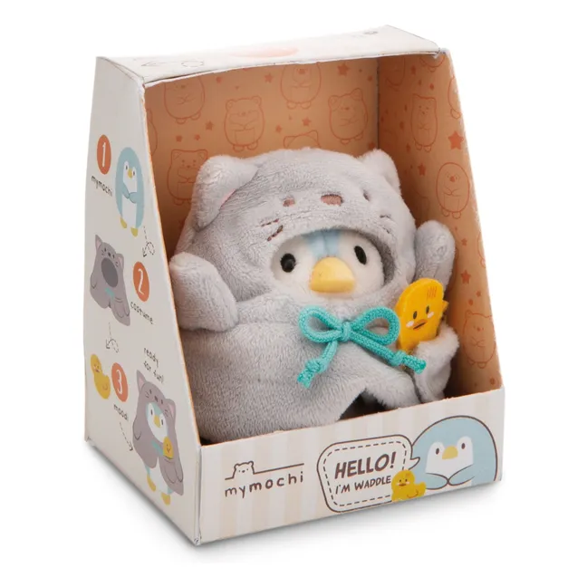 Peluche Pengouin Waddle et son déguisement Chat | Gris