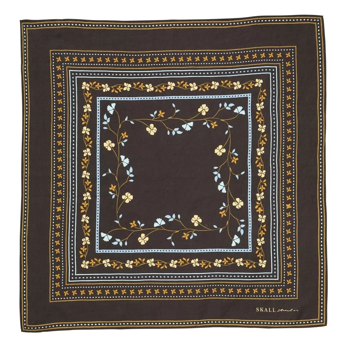 Skall Studio Dark Brown Floral Square Scarf