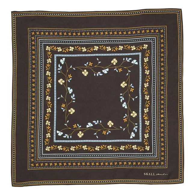Bufanda cuadrada floral | Marrón oscuro