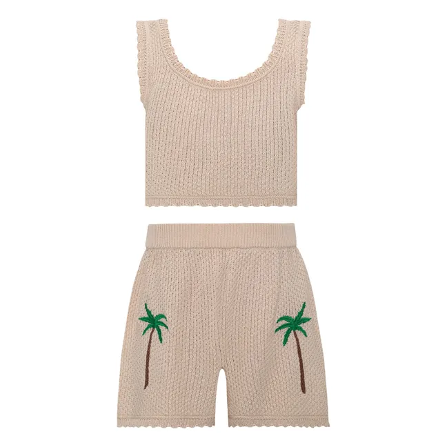 Conjunto de top y pantalón corto Rocky Palm Mesh | Marfil